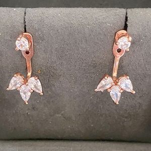 Diamond and Rose Gold Stud Earrings with Ear Jacket